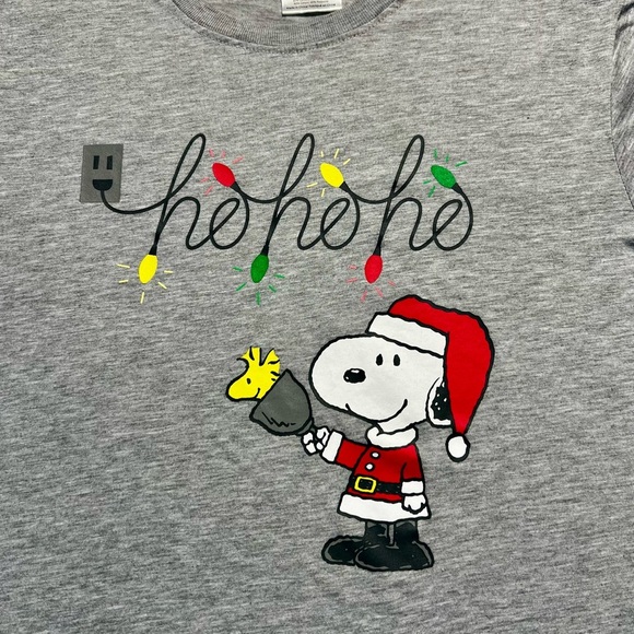 Peanuts Snoopy Ho Ho Ho Christmas T-Shirt Men’s Large Gray Holiday Tee - Picture 3 of 5